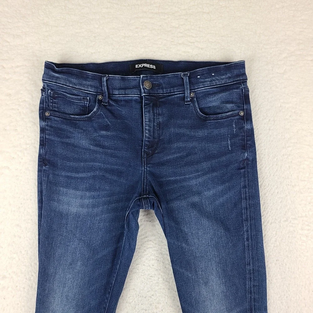 EXPRESS Jeans Womens 12 Blue Ankle Legging Mid Rise Stretch + Dark Wash Fray